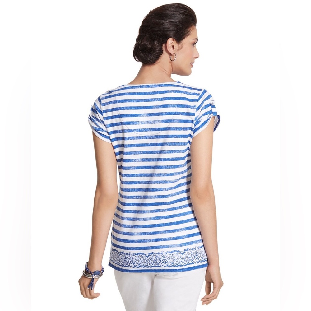 Nwot Chico’s Size 4 Bordered Stripe Basic Tee In … - image 5
